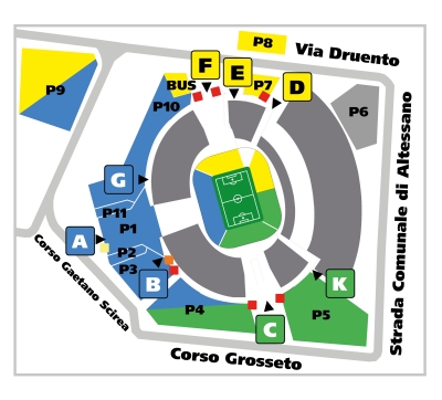 Mappa degli ingressi e dei parcheggi dello Juventus Stadium