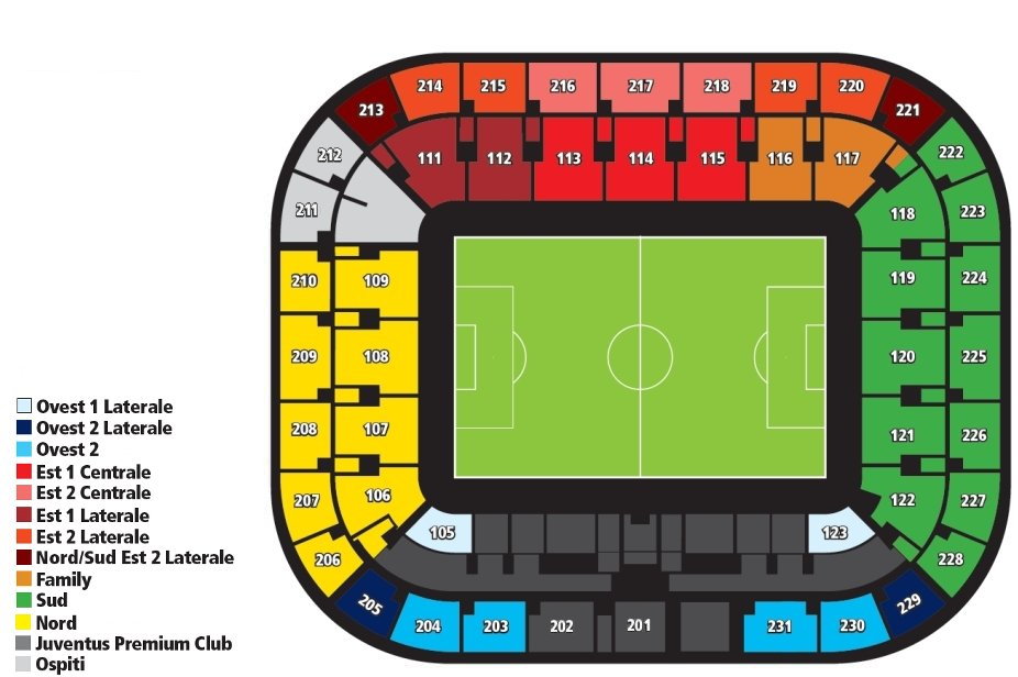 Mappa cliccabile dello Juventus Stadium con tutti i settori